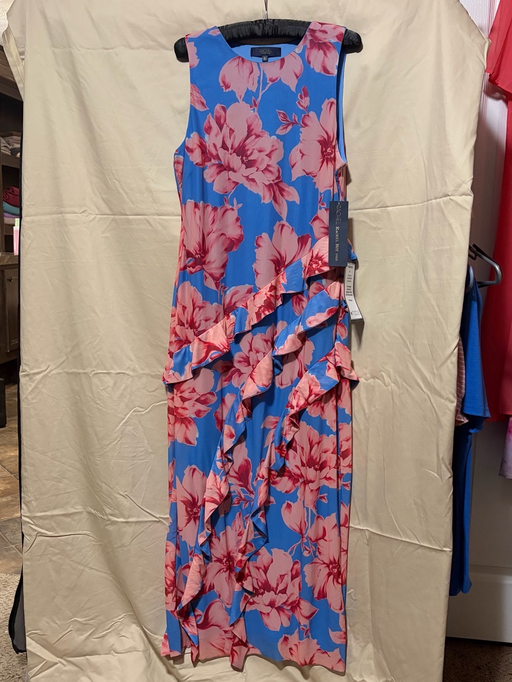 RACHEL Rachel Roy Blue Maxi Dress with Pink Floral Print